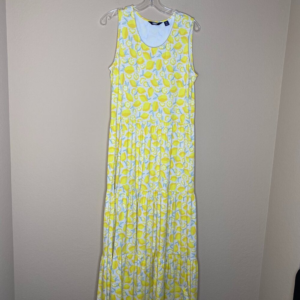 lands' end lemon print sleeveless maxi sundress